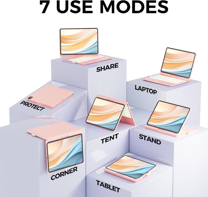 NOKBABO حافظة لجهاز iPad الجيل 10 و11 (A16) مع لوحة مفاتيح، حافظة لجهاز iPad Air 11 بوصة (M3/M2)، لوحة مفاتيح لجهاز iPad Pro 11 (الجيل 4/3/2/1) و iPad Air 5/4، لوحة تتبع، دوران 360°، إضاءة خلفية - وردي ساطع - Image 3